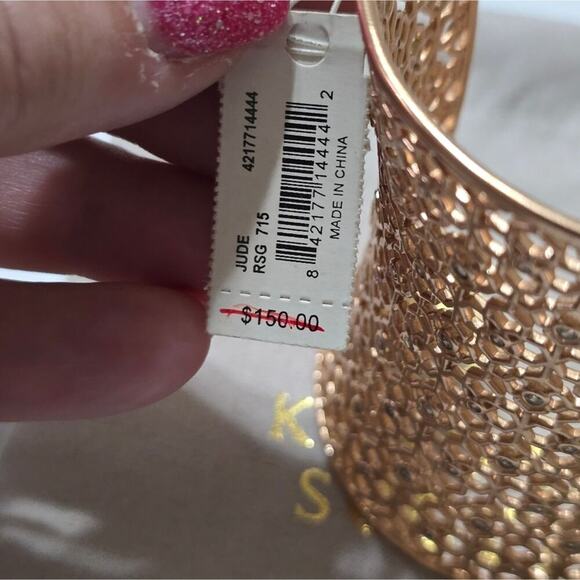 Kendra Scott JUDE Logo ROSE GOLD Wide Cuff Bracelet with Crystals New! - Picture 9 of 11